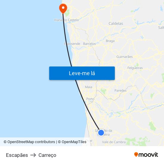 Escapães to Carreço map