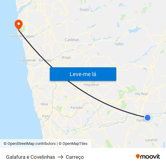 Galafura e Covelinhas to Carreço map