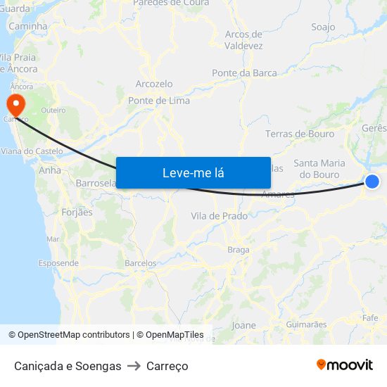 Caniçada e Soengas to Carreço map