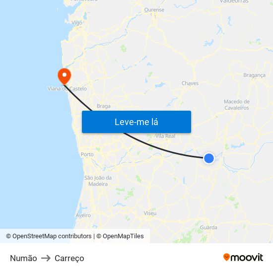 Numão to Carreço map