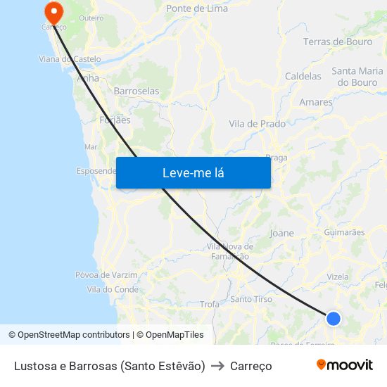 Lustosa e Barrosas (Santo Estêvão) to Carreço map