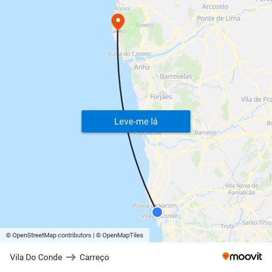 Vila Do Conde to Carreço map