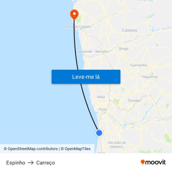 Espinho to Carreço map