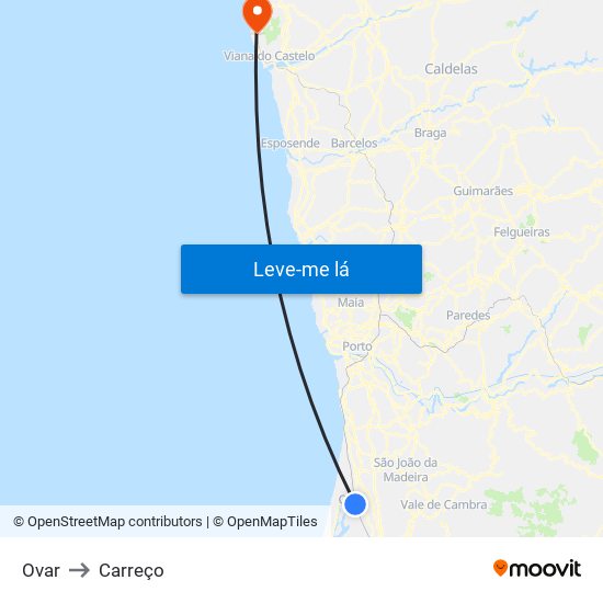 Ovar to Carreço map