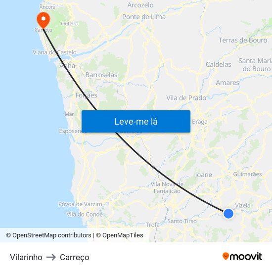 Vilarinho to Carreço map