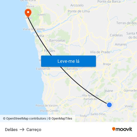 Delães to Carreço map