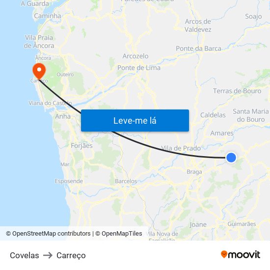 Covelas to Carreço map