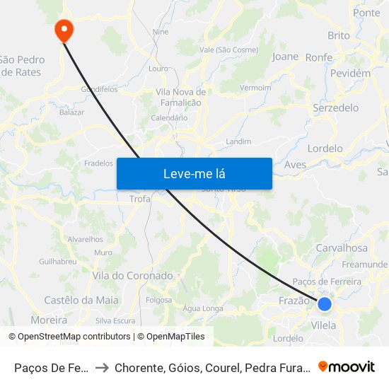 Paços De Ferreira to Chorente, Góios, Courel, Pedra Furada e Gueral map