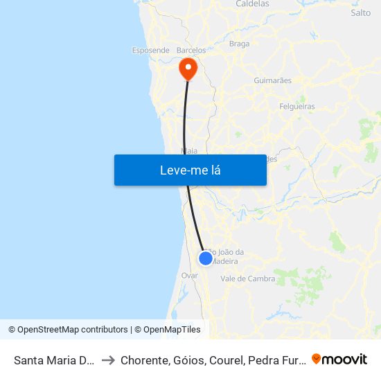 Santa Maria Da Feira to Chorente, Góios, Courel, Pedra Furada e Gueral map