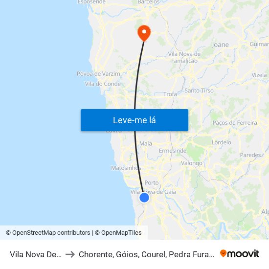 Vila Nova De Gaia to Chorente, Góios, Courel, Pedra Furada e Gueral map