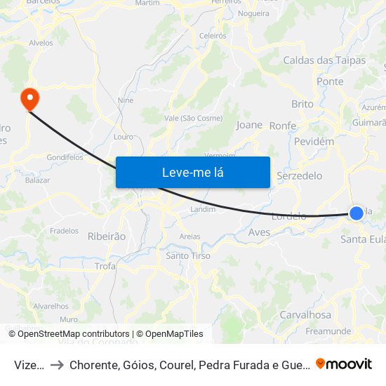Vizela to Chorente, Góios, Courel, Pedra Furada e Gueral map