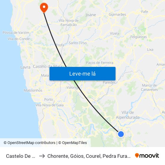 Castelo De Paiva to Chorente, Góios, Courel, Pedra Furada e Gueral map