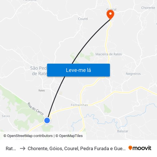 Rates to Chorente, Góios, Courel, Pedra Furada e Gueral map