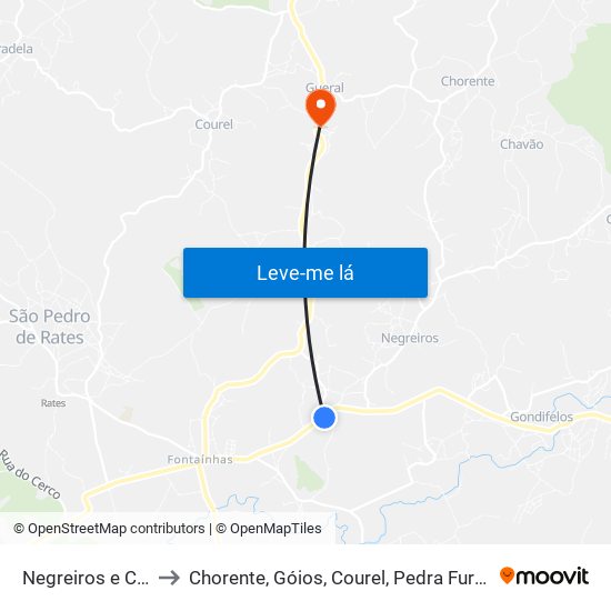 Negreiros e Chavão to Chorente, Góios, Courel, Pedra Furada e Gueral map