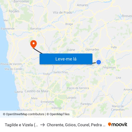 Tagilde e Vizela (São Paio) to Chorente, Góios, Courel, Pedra Furada e Gueral map