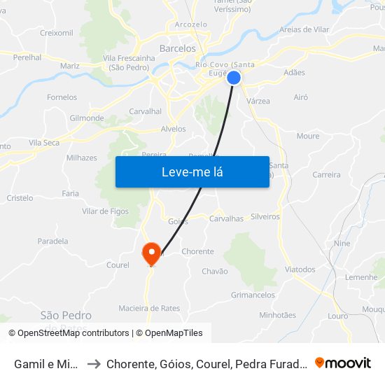 Gamil e Midões to Chorente, Góios, Courel, Pedra Furada e Gueral map