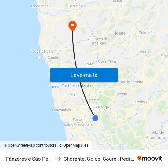 Fânzeres e São Pedro da Cova to Chorente, Góios, Courel, Pedra Furada e Gueral map