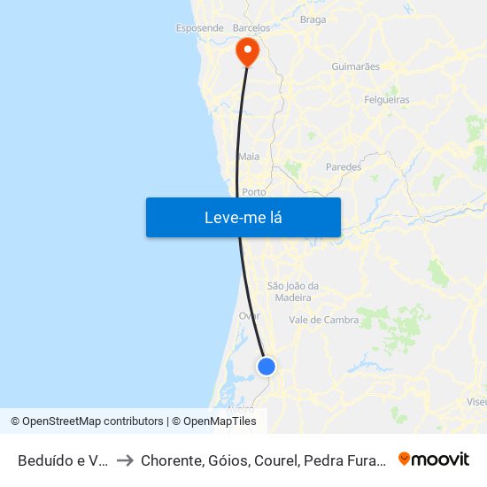 Beduído e Veiros to Chorente, Góios, Courel, Pedra Furada e Gueral map