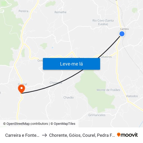 Carreira e Fonte Coberta to Chorente, Góios, Courel, Pedra Furada e Gueral map