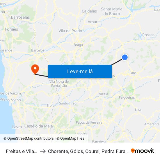 Freitas e Vila Cova to Chorente, Góios, Courel, Pedra Furada e Gueral map