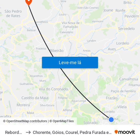 Rebordosa to Chorente, Góios, Courel, Pedra Furada e Gueral map