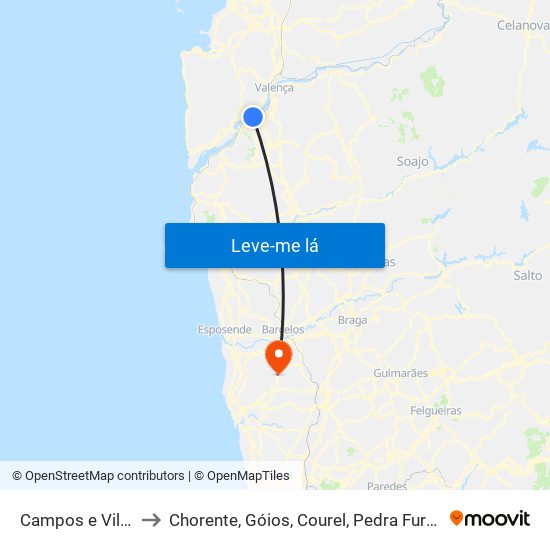 Campos e Vila Meã to Chorente, Góios, Courel, Pedra Furada e Gueral map