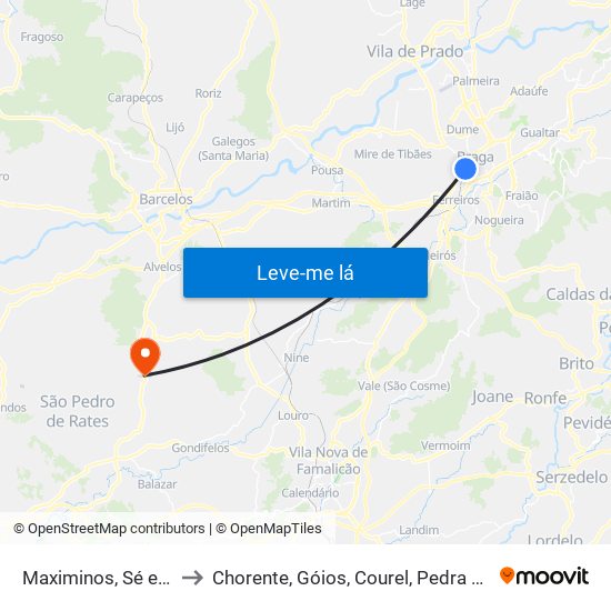 Maximinos, Sé e Cividade to Chorente, Góios, Courel, Pedra Furada e Gueral map