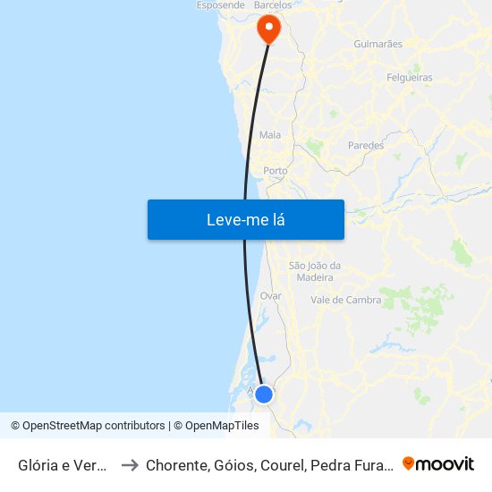 Glória e Vera Cruz to Chorente, Góios, Courel, Pedra Furada e Gueral map