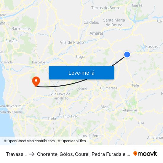 Travassos to Chorente, Góios, Courel, Pedra Furada e Gueral map