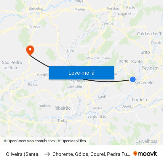 Oliveira (Santa Maria) to Chorente, Góios, Courel, Pedra Furada e Gueral map