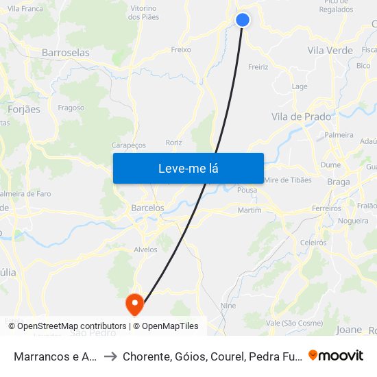 Marrancos e Arcozelo to Chorente, Góios, Courel, Pedra Furada e Gueral map