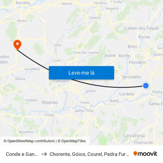 Conde e Gandarela to Chorente, Góios, Courel, Pedra Furada e Gueral map