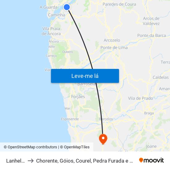 Lanhelas to Chorente, Góios, Courel, Pedra Furada e Gueral map