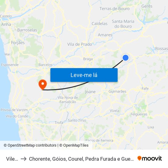 Vilela to Chorente, Góios, Courel, Pedra Furada e Gueral map