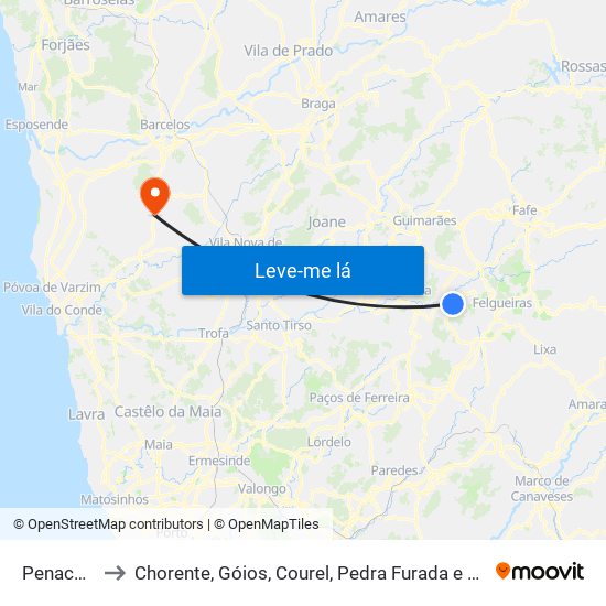 Penacova to Chorente, Góios, Courel, Pedra Furada e Gueral map