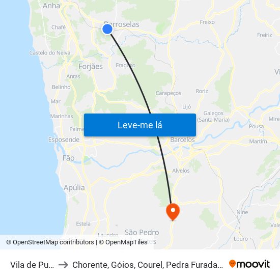 Vila de Punhe to Chorente, Góios, Courel, Pedra Furada e Gueral map