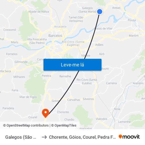 Galegos (São Martinho) to Chorente, Góios, Courel, Pedra Furada e Gueral map