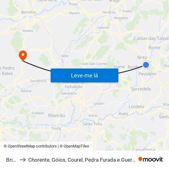 Brito to Chorente, Góios, Courel, Pedra Furada e Gueral map