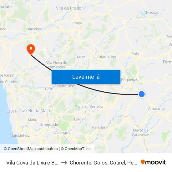 Vila Cova da Lixa e Borba de Godim to Chorente, Góios, Courel, Pedra Furada e Gueral map