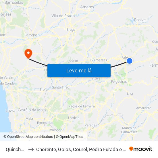 Quinchães to Chorente, Góios, Courel, Pedra Furada e Gueral map