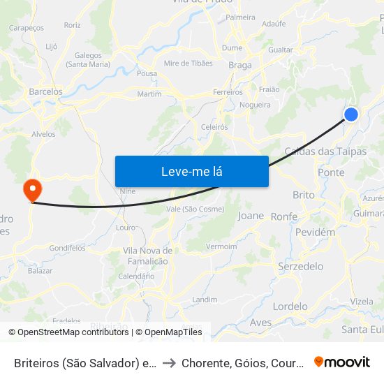 Briteiros (São Salvador) e Briteiros (Santa Leocádia) to Chorente, Góios, Courel, Pedra Furada e Gueral map