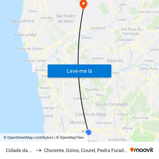 Cidade da Maia to Chorente, Góios, Courel, Pedra Furada e Gueral map