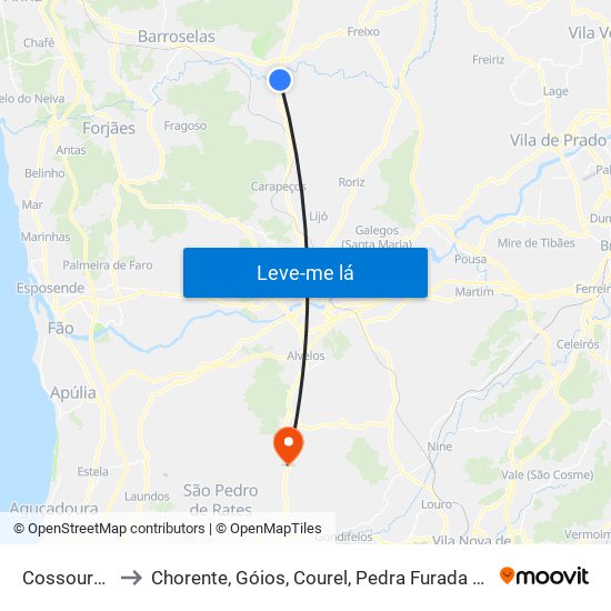 Cossourado to Chorente, Góios, Courel, Pedra Furada e Gueral map