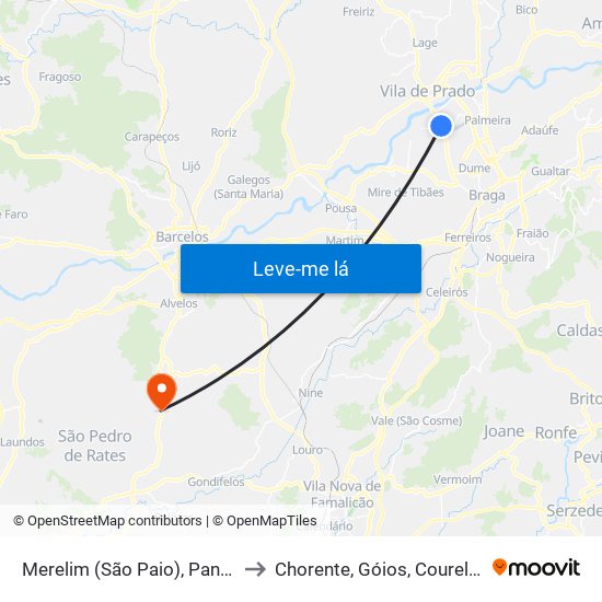 Merelim (São Paio), Panoias e Parada de Tibães to Chorente, Góios, Courel, Pedra Furada e Gueral map