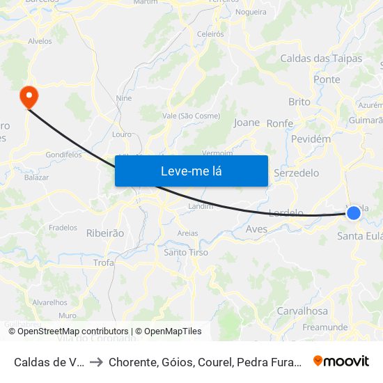 Caldas de Vizela to Chorente, Góios, Courel, Pedra Furada e Gueral map