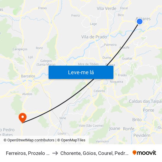 Ferreiros, Prozelo e Besteiros to Chorente, Góios, Courel, Pedra Furada e Gueral map