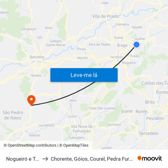 Nogueiró e Tenões to Chorente, Góios, Courel, Pedra Furada e Gueral map