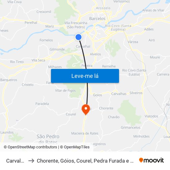 Carvalhal to Chorente, Góios, Courel, Pedra Furada e Gueral map