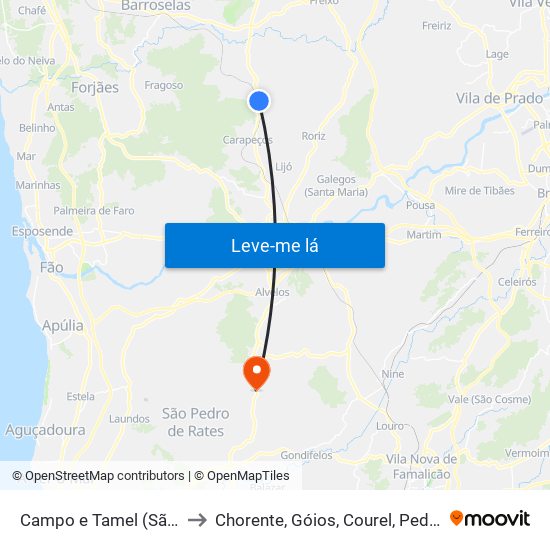 Campo e Tamel (São Pedro Fins) to Chorente, Góios, Courel, Pedra Furada e Gueral map