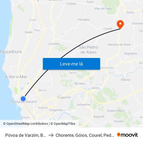 Póvoa de Varzim, Beiriz e Argivai to Chorente, Góios, Courel, Pedra Furada e Gueral map